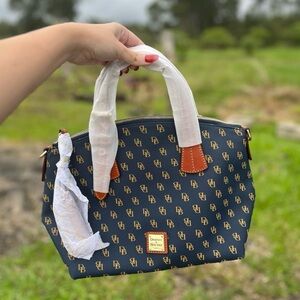 NWT Dooney & Bourke Monogram Navy Trina Satchel
